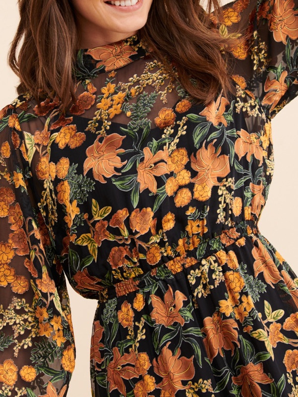 Anthropologie Floral Midi Dress High-Low Hem Sheer